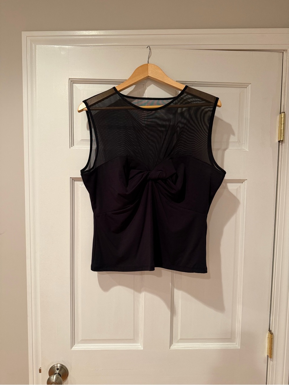 Abercrombie & Fitch Black Sleeveless Mesh Bow-Accent Tank